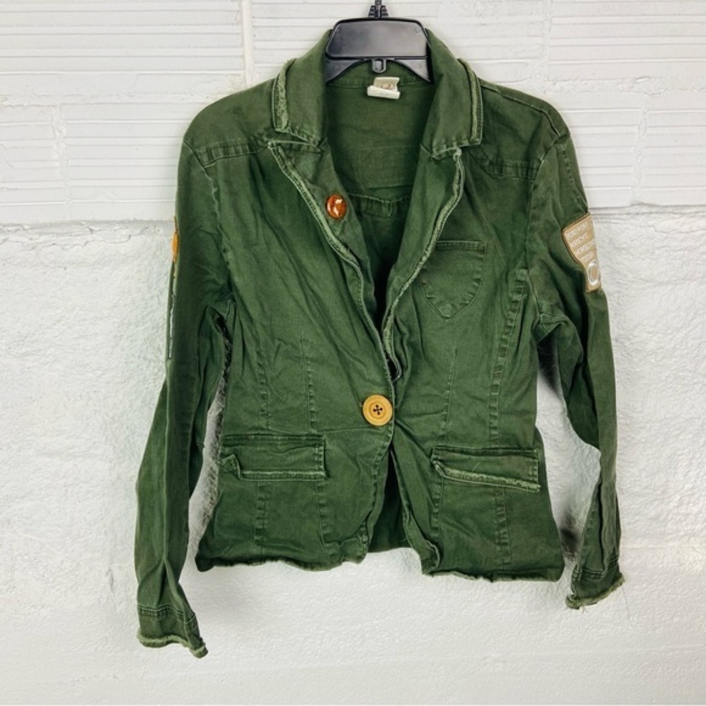 BONY PONY RANCH Olive Green western patchwork button cotton stretch Blazer SZ XL